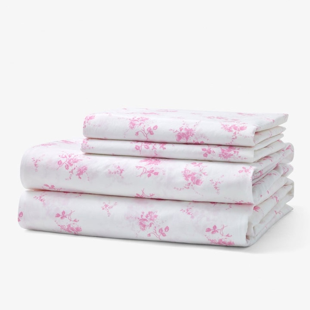 NWT Queen LoveShackFancy Pastiche De Bouquet Pink Floral Sheet Sets.